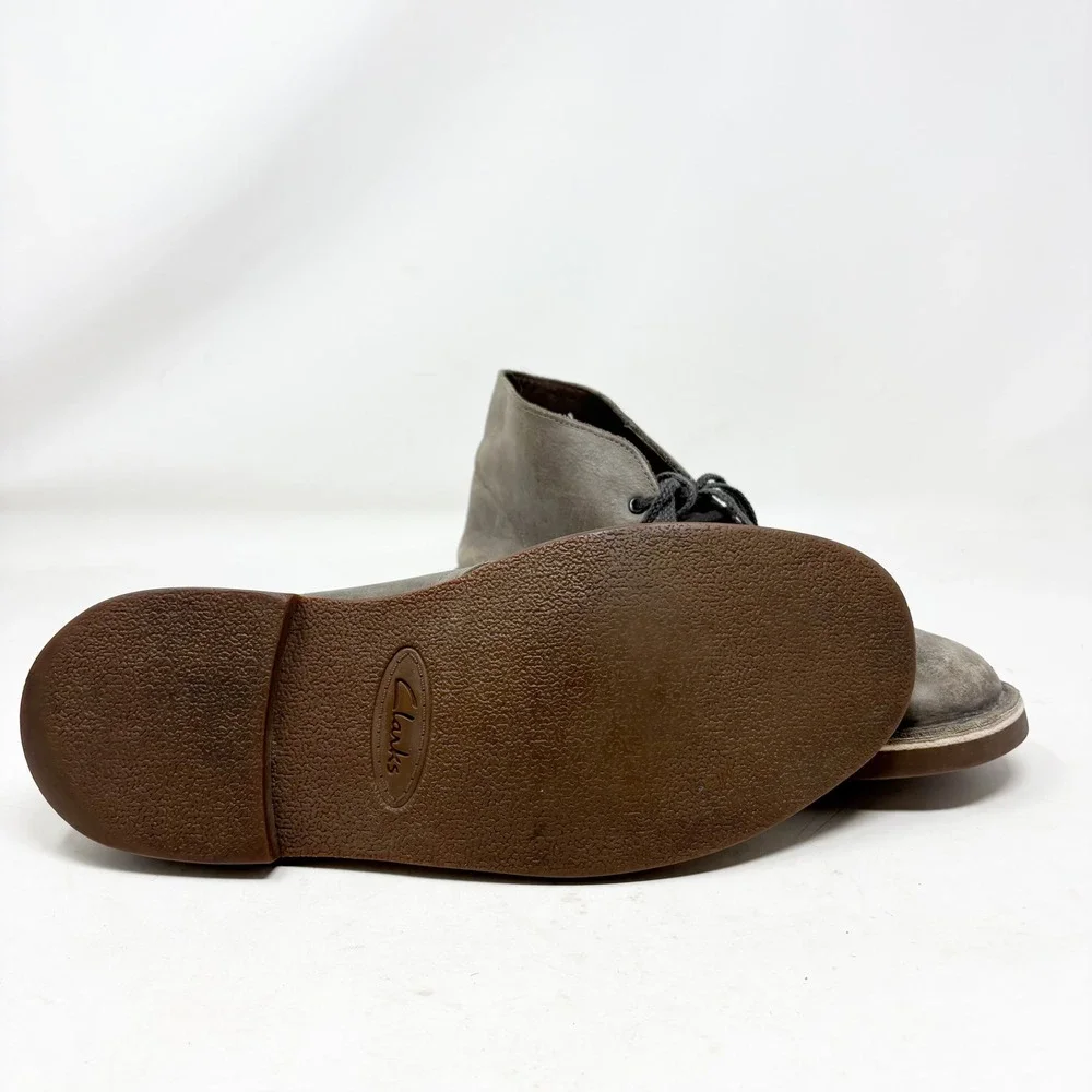 Clarks Desert Grey Leather Chukka Ankle Boots Mens Size 8.5 Lace Up Round Toe